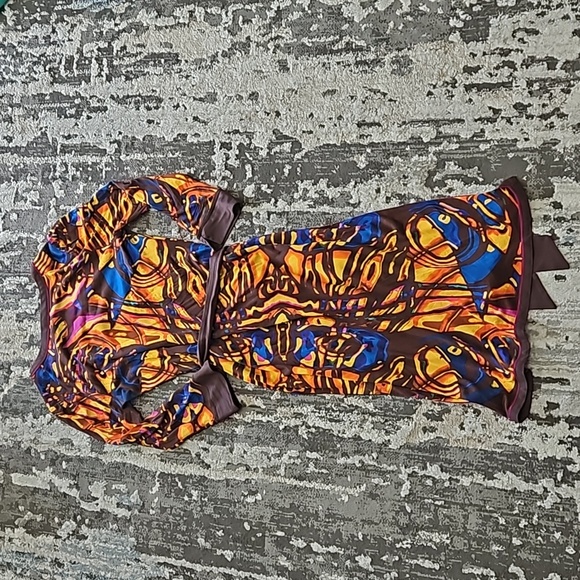 Tamsen silk/modal blend printed quarter button down belted dress - Picture 7 of 11